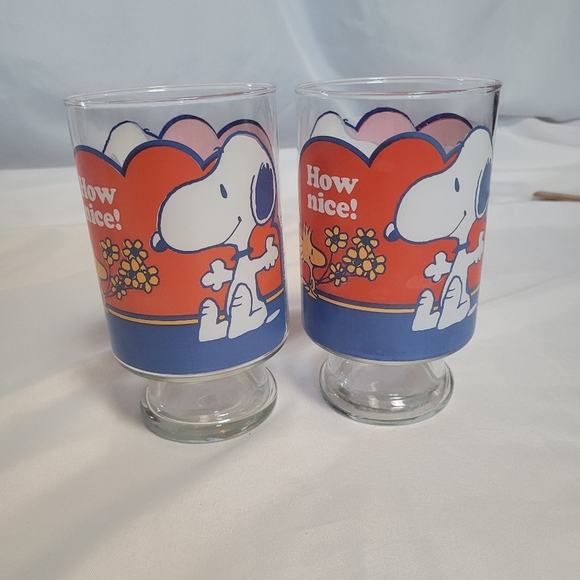 Peanuts Other - Peanuts Snoopy & Woodstock Big "How Nice" VTG Lot of 2 Glasses